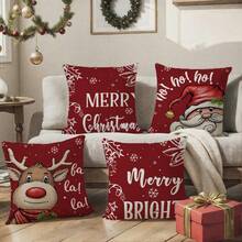 4pcs Christmas Theme Pillow Covers, Single-Sided Linen Pillow Shams, 45*45cm/18*18 Inches, 3 Size Options, Suitable For Living Room, Bedroom, Dining Room, Outdoor Sofa, Bed Decor, Creating A Festive Christmas Atmosphere. Home Decor Christmas Decorations Room Decor Pillow Case Pillow Cases Cushion Cover Cushion Covers