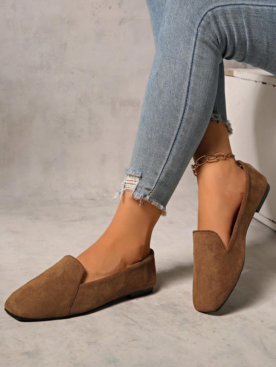 Women's Square Toe Soft Bottom Slip-On Flats, Fashion Versatile Loafers, Breathable Solid Color Patchwork, Suitable For Casual, Beach, Party, Commuting, Basic, Spring/Summer/Autumn/Winter