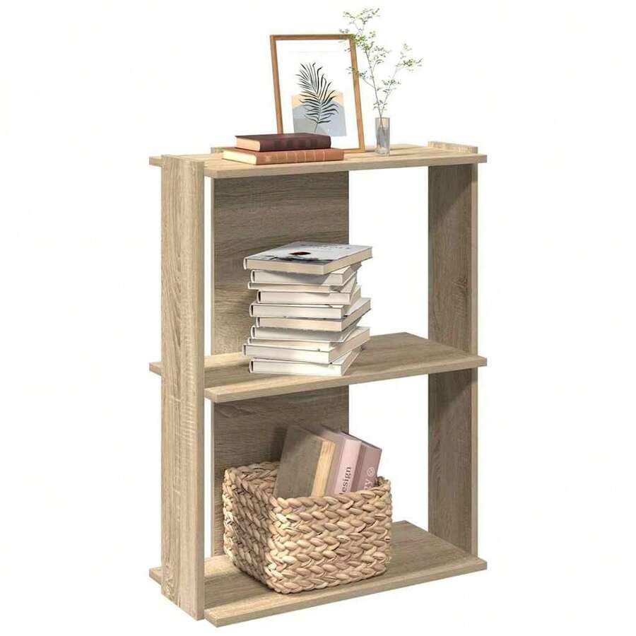Librería Larryhot de 3 niveles roble sonoma 60x30x80 cm, resistente y duradera, fácil de montar, estilo decorativo, adecuadA, Para guardar adornos, figuritas, libros, pequeños objetos, etc. - Marrón - Ver 1