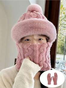 1 pieza Conjunto de gorro de punto y guantes de punto con protección de oreja, unisex, de moda casual y cálido para otoño/invierno, adecuado para uso diario, viajes al aire libre, senderismo, esquí, ciclismo, escalada, decoración de otoño