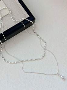 قلادة قلادة قطرة المياء ذات الطبقتين، تصميم بسيط، أنيق وأنيق للارتداء اليومي، قلادة خرزية للنساء