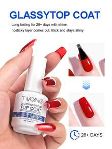 TWOING 2 瓶 15ml 玻璃面漆持久透明面漆 LED UV 强化指甲高光泽面漆凝胶指甲油防刮、晶莹剔透、专业美甲密封剂，适用于沙龙和 DIY 美甲 - 無色 - 查看 5