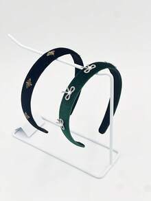 2pc/ Bow-Shaped Bee Rhinestone Women's Hair Accessory Headband, Black And Green Combination, Featuring A Retro Style That Is Versatile And Suitable For Daily, Casual, Date, Party, Home, Face-Washing, Outdoor Activities And More. Hair Band Accessory.