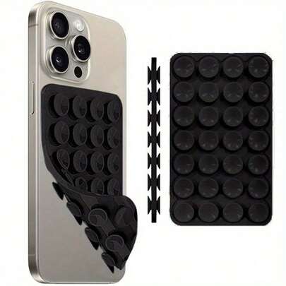 Multi-Functional Square Silicone Suction Cup Waterproof Phone Holder, 24-Hole Strong Adhesive Silicone Suction Cup Suitable For Various Scenes, Used To Fix Phone And Prevent Phone From Falling, Video Vibration, Phone Selfie Accessories,Silicone Phone Grip, Suction Cup Phone Holder, Hands-Free Adhesive Phone Grip For Selfie And Video, Mobile Finger Grip Holder