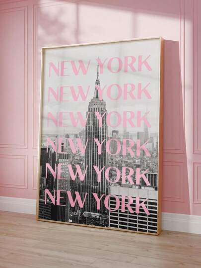 1pc Frameless New York City Pink Black White Poster, NYC Skyline Print, Empire State Building Vintage Travel Art, Retro Chic Girly Wall Decor For Bedroom, Dorm, Apartment, Party Decoration And Gift Choice, Cityscape Posters, Room Decor Bedroom, Dorm Essentials College Room, Urban Aesthetic Decor, Travel Themed Wall Art