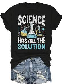 Camiseta de ciencia para amantes de la ciencia, para mujer y unisex, de verano, casual, transpirable, con personalidad, cuello redondo, manga corta, ropa de calle, versátil, adecuada para adolescentes y adultos - Negro - Ver 1