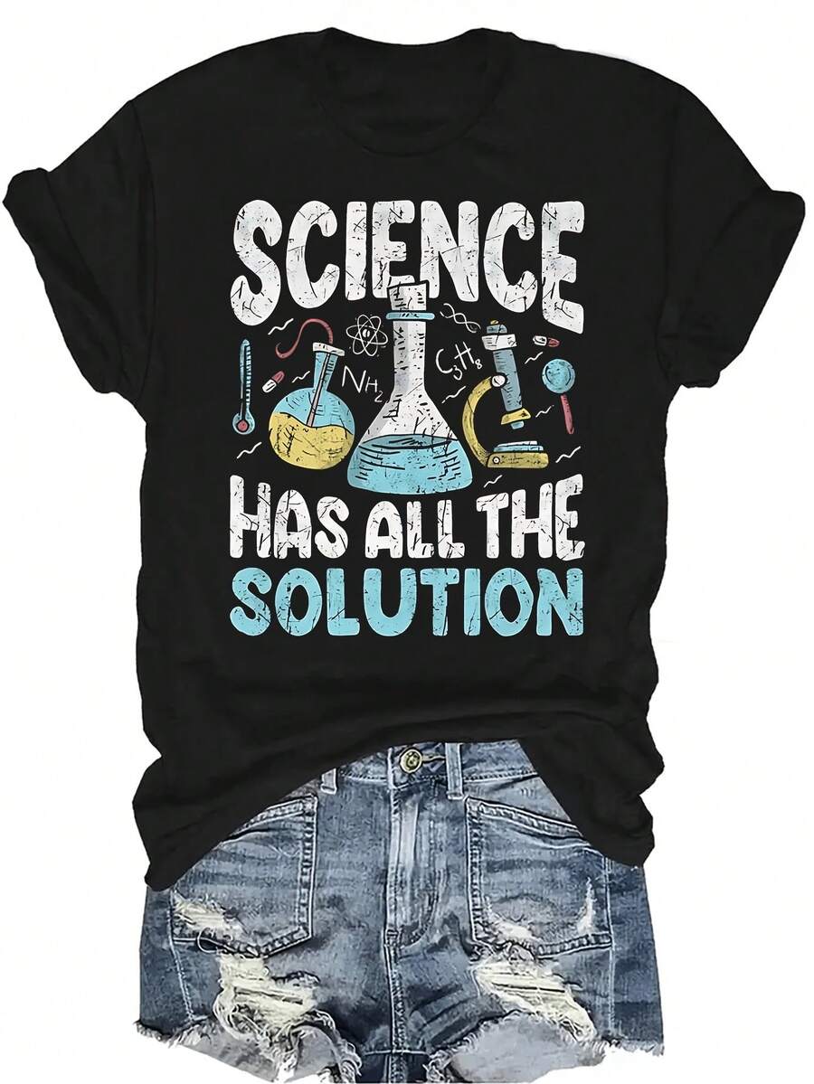 Camiseta de ciencia para amantes de la ciencia, para mujer y unisex, de verano, casual, transpirable, con personalidad, cuello redondo, manga corta, ropa de calle, versátil, adecuada para adolescentes y adultos - Negro - Ver 1