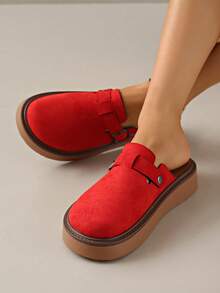 Dép lê nữ mùa xuân mới, mũi tròn, đế dày, thoải mái, kiểu dáng thường ngày, dễ mang. - Đỏ - Xem 4