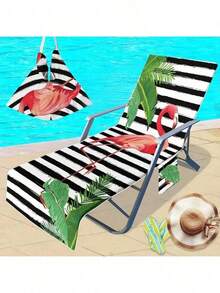 1pc Flamingo Animal Pattern Beach Chair Cover Towel Set - Modern Style Polyester Fabric Pool Lounge Chair Cover With Convenient Pocket - Lightweight Quick-Dry Towel Essential For Swimming, Camping, Picnicking