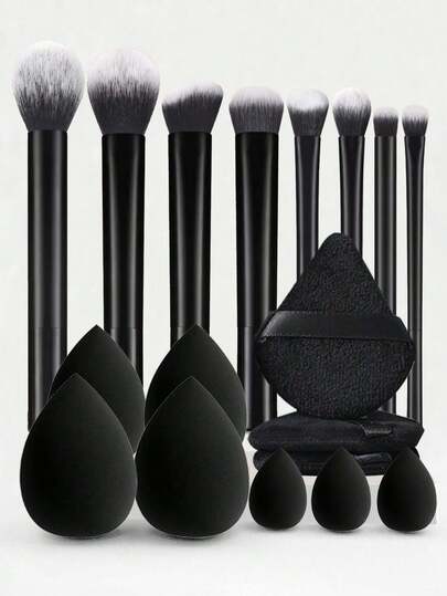 18 Stücke Make-up Pinsel Set, gemischte Make-up Schönheitstools, inklusive Puder Pinsel, Rouge Pinsel, Highlighter Pinsel, Lidschatten Pinsel, Mascara Pinsel, Lipliner Pinsel, runder Make-up Schwamm, dreieckiger Puderpuff (für lose Puder, flüssige Foundation Mischung), Beauty Make-up Tools, schnelles Make-up, geeignet für Anfänger und professionelle Make-up Artists