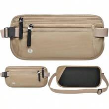 Cangurera Mujer y Hombres con Soporte Delgado para Pasaporte y Cremallera Invisible,Cinturón de Viaje con Tecnología Bloqueo RFID, Riñonera para Viaje, Deporte, Running, Ejercicio (Negro) - Caqui - Ver 7