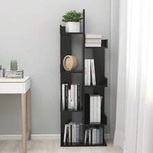Librería Larryhot Negra 48x25,5x140 cm Madera industrial, resistente y duradera, fácil de montar, estilo decorativo, adecuadA, Para guardar adornos, figuras, libros, pequeños objetos, etc. - Negro - Ver 3