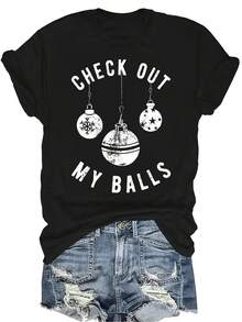 Mira mi camiseta de bola Camiseta de mujer unisex de verano casual, transpirable, de personalidad, cuello redondo, manga corta, ropa de calle, versátil, adecuada para adolescentes y adultos - Negro - Ver 1