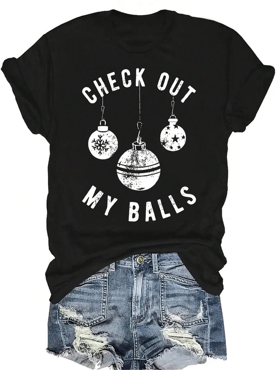 Mira mi camiseta de bola Camiseta de mujer unisex de verano casual, transpirable, de personalidad, cuello redondo, manga corta, ropa de calle, versátil, adecuada para adolescentes y adultos - Negro - Ver 1