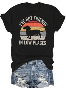 Camiseta "Tengo amigos en lugares bajos" para mujer y unisex, de verano, casual, transpirable, con personalidad, cuello redondo, manga corta, ropa de calle, versátil, adecuada para adolescentes y adultos - Negro - Ver 1