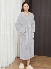 女士珊瑚绒连帽浴袍，长款，多种颜色可选，男女通用，3D菠萝图案设计，柔软蓬松保暖，带腰带和口袋，女士家居服，休闲服，可作毛巾、浴袍、女士浴巾使用，超柔软绒毛