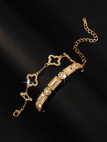 1 Set Of 2 Minimalist Fashion Bracelet & Bangle Set, Suitable For Daily Wear