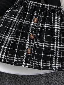 2 件女婴优雅长袖上衣 + 格子裙套装，秋冬 - 黑色 - 查看 7