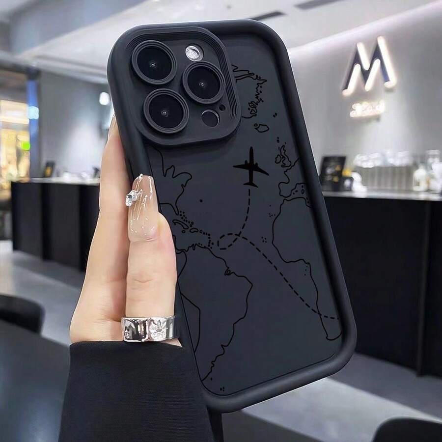 Fundas para Teléfono con Rutas de Vuelo en Avión para iPhone 16 15 14 Plus 13 12 11 Pro Max con Protección Suave para la Lente - Caqui - Ver 1