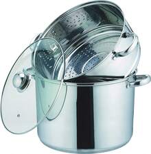 Kamberg - Couscoussier / Cuit Vapeur / Faitout 3 en 1 - Diamètre 20 - 4 Litres - Acier Inoxydable Haute Qualité - Couvercle en Verre - Feux dont Induction - 0008059 - 8 litres - Voir 3
