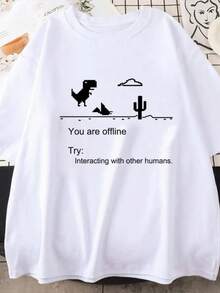 camiseta 2025 camisetas masculinas impressas dinossauro cactus engraçado topos verão algodão camiseta para homem casual o-pescoço camisetas streetwear topo - Preto - Visão 1