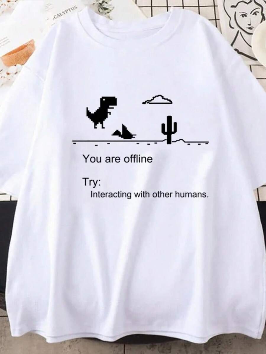 camiseta 2025 camisetas masculinas impressas dinossauro cactus engraçado topos verão algodão camiseta para homem casual o-pescoço camisetas streetwear topo - Preto - Visão 1