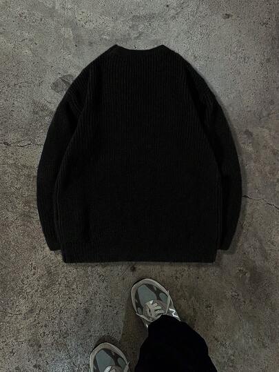 Jersey de punto texturizado casual y ligero, diseño minimalista, corte holgado con cuello redondo, apto para otoño/invierno, unisex
