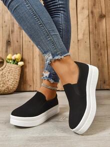 女士乐福鞋，厚底一脚蹬乐福鞋，舒适女鞋，女士秋季鞋，学生运动休闲鞋 - 黑色 - 查看 5