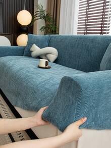 1 件雪尼尔人字纹沙发套，时尚奢华沙发保护套，装饰防滑防尘防刮沙发套，适合所有季节、卧室、客厅、书房、办公室 - 藍色 - 查看 3