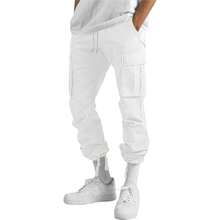ALLABREVE Mens Casual Joggers Pants Hiking Drawstring Chino Cargo Pants Straight Leg Pants - 白色 - 查看 3