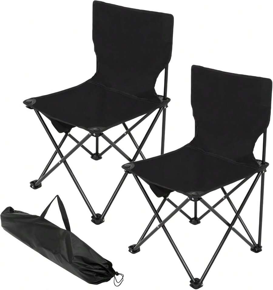 ZOOYII 2 Sillas Plegables Camping, Sillas Playeras, Silla De Camping Portátil con Bolsa De Almacenamiento, Lona Impermeable Plegables para Jardin, Playa O Pesca (Negro) - 1 - Ver 1