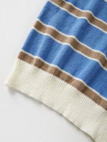 FOR BEAUTY 女士撞色条纹长袖针织 Polo 衫，时尚、温柔、简约、百搭、休闲风格，适合日常通勤、舒适，也是新年庆祝、情人节的理想之选。 - 藍色 - 查看 8