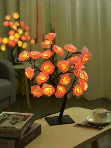 USB Powered Rose Tree Lamp - Comes With Data Cable/USB Rechargeable LED White Rose Tree Lamp - Flower Night Light, Adjustable Potted Design, Suitable For Home Living Room, Halloween, Bedroom And Party Decoration, Christmas Desktop Decor, Perfect Holiday Gift!