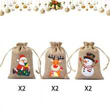 24pcs Christmas Gift Bags, Drawstring Closure - Santa Claus, Reindeer, Snowman Patterns - Faux Linen Material (1/6/12/24pcs) Suitable For Christmas Favors, Advent Calendar, Christmas Tree Decoration - Party, Office, Home Gathering - Holiday Candy Bags, Christmas Gift Bags, Holiday Candy Boxes, Holiday Patterns, Rustic Style Gift Bags, Party Favors, Reusable Packaging, Office Gifts - Multicolor - View 10