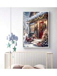 1 pezzo Kit di pittura di diamanti natalizia per adulti, kit di pittura di diamanti con bicicletta invernale e paesaggio nevoso, set di arte e artigianato con cristalli e gemme, per decorazione domestica, senza cornice, dimensioni 30x40cm, 40x50cm, 50x60cm