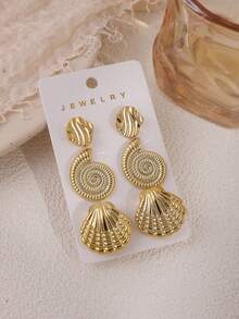 2/6/12 件时尚金属感夏日度假风海星、贝壳、海螺多元素耳环，女士时尚耳环，轻质 CCB 材质，适合日常佩戴 - 金色 - 查看 8