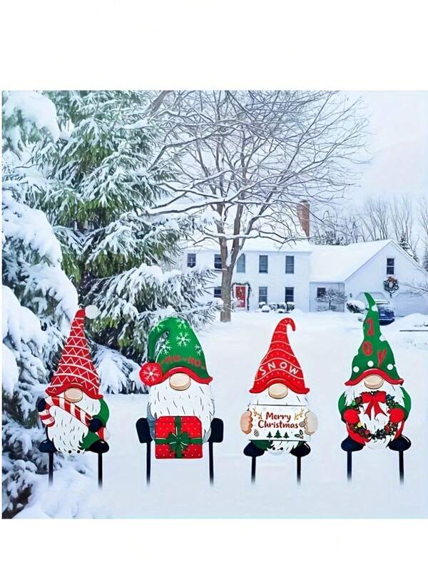 1pc Mini Christmas Gnome Acrylic 2D Flat Garden Stake - Outdoor Santa Claus Yard Decor, Holiday Ground Stake, Adds Festive Cheer, Battery-Free