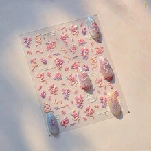 1 pieza Pegatinas de arte de uñas con flor de rosa brillante, serpiente, nubes auspiciosas, estrella, mariposa, tulipán y cristal de imitación - Multicolor - Ver 5