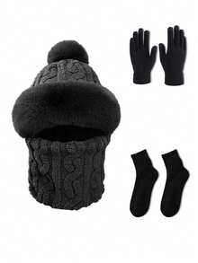1 pieza Conjunto de gorro de punto y guantes de punto con protección de oreja, unisex, de moda casual y cálido para otoño/invierno, adecuado para uso diario, viajes al aire libre, senderismo, esquí, ciclismo, escalada, decoración de otoño