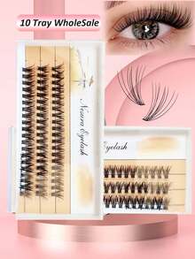 600片浓密C型卷翘10-14毫米混合黑色DIY睫毛嫁接套装，打造蓬松自然纤长睫毛，包含DIY睫毛胶水、卸妆液和工具 - D - 查看 1