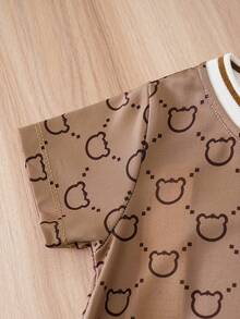 Yierying Infant Boys' Cute Bear Head Cartoon Print Contrast Color Short Sleeve Romper, Spring/Summer - Multicolor - View 8