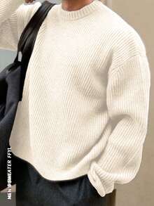 Lightweight Casual Textured Knit Sweater, Loose Fit Round Neck Pullover, Unisex Design, Autumn/Winter - Apricot - View 2