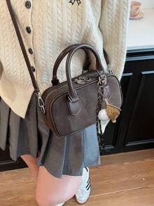 时尚小众女士单肩手提包，别致斜挎方形包 - 咖啡 - 查看 4