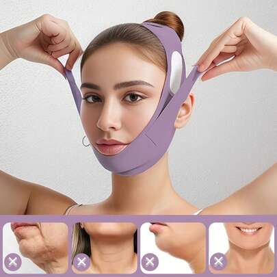 Cinta reusable para levantar la línea en V - Eliminador de doble mentón y elevador de la línea de la mandíbula, cinta de elevación en forma de V para la barbilla y las mejillas de las mujeres, correa tensora, dispositivo de cuidado facial sin fragancia, herramienta de masaje facial, diseño contorneado, correa de sujeción segura, herramienta de belleza para el cuidado de la piel facial.