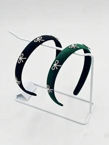 2pc/ Bow-Shaped Bee Rhinestone Women's Hair Accessory Headband, Black And Green Combination, Featuring A Retro Style That Is Versatile And Suitable For Daily, Casual, Date, Party, Home, Face-Washing, Outdoor Activities And More. Hair Band Accessory.