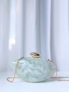 1pc Teal Marble Striped Stylish High-End Ballroom Accessory Evening Clutch Bag, Women's Handbag Shoulder Crossbody Asymmetrical Shape - Cadet Blue - View 1