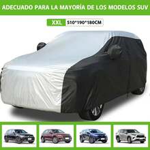 Cubierta para Auto,Funda de Coche Exterior para SUV, Funda para Coche con Cremallera Antiarañazos, Lona para Auto Impermeable, Antipolvo, Antilluvia y Antiuv, Protege tu Coche de Arañazos - Negro plata - Ver 5