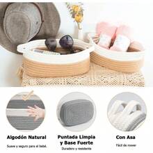 5 Piezas Canastas Organizadoras con Asa,Cesta Organizadora de Algodón,Caja Cestas de Almacenamiento,para Baño de Tela para Organizar Estantes,Baño,Juguetes,Clóset,Ropa,Maquillaje (Marrón + Blanco) - Marrón + Blanco - Ver 2