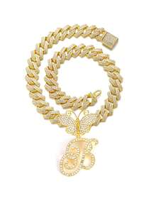 银色女士项链 A-Z 首字母个性化嘻哈经典蝴蝶字母吊坠链项链和手链套装饰物 26 个幸运字母，适合男女日常佩戴情人节时尚珠宝礼物，妈妈，母亲，母亲节，礼物 - 蝴蝶型 - 查看 68