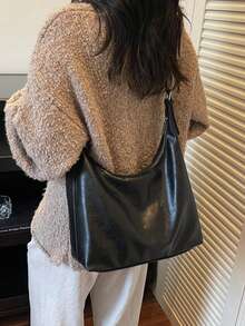 2025 Autumn/Winter New Vintage Shoulder Bag, Crescent Moon Bag, Matte Tote Bag, Large Capacity Crossbody Casual Hobo Bag, Adjustable Shoulder Strap, Crossbody Bag For Women, Versatile Commuter Bag - Black - View 7